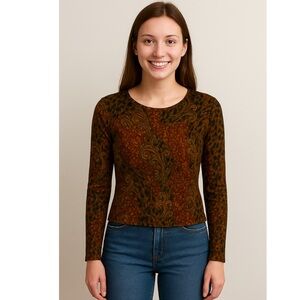 Vintage Artex Shirt Woman Small Multicolor Paisley Stretch Textured Y2K Fairy